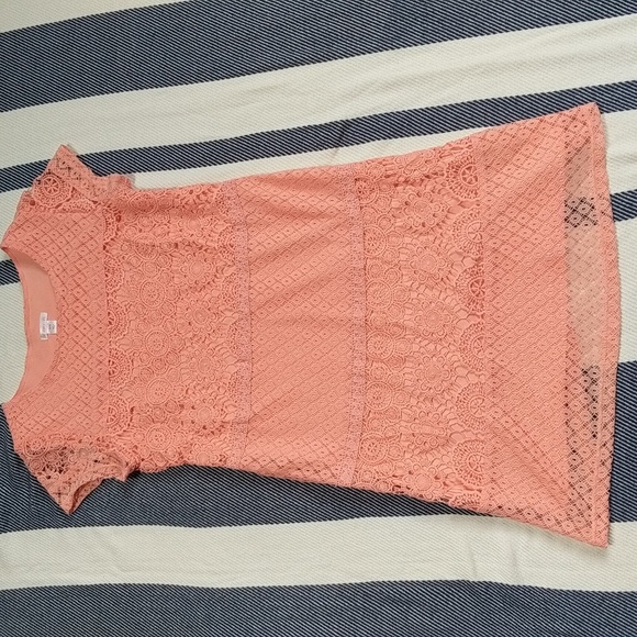 Floral Peach Crochet Mini Dress - Picture 1 of 14